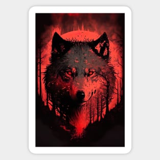 Cool Wolf portrait with red glow Sticker